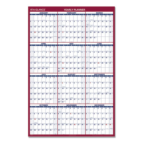 Erasable Vertical/horizontal Wall Planner, 32 X 48, White/blue/red Sheets, 12-month (jan To Dec): 2023