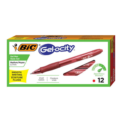 Gel-ocity Gel Pen, Retractable, Medium 0.7 Mm, Red Ink, Translucent Red Barrel, Dozen