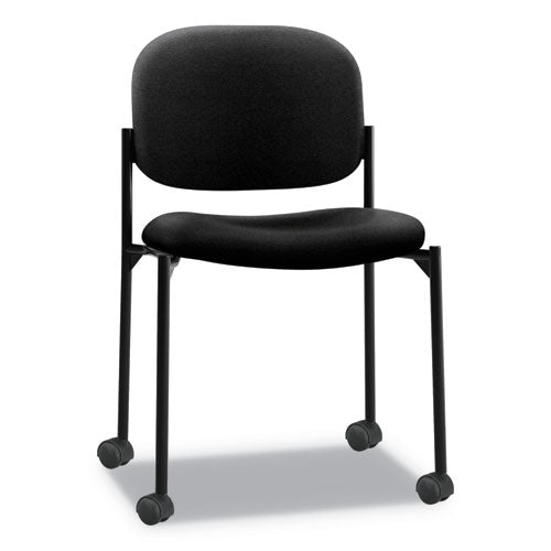 Vl606 Stacking Guest Chair Without Arms, Fabric Upholstery, 21.25" X 21" X 32.75", Black Seat, Black Back, Black Base