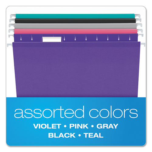 Colored Reinforced Hanging Folders, Letter Size, 1/5-cut Tabs, Assorted Bold Colors, 25/box
