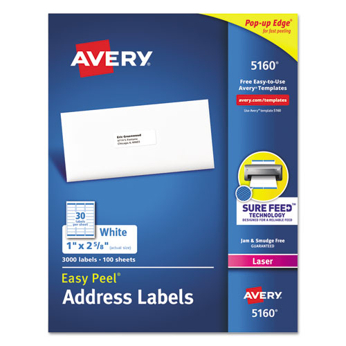 Easy Peel White Address Labels W/ Sure Feed Technology, Laser Printers, 1.33 X 4, White, 14/sheet, 250 Sheets/box