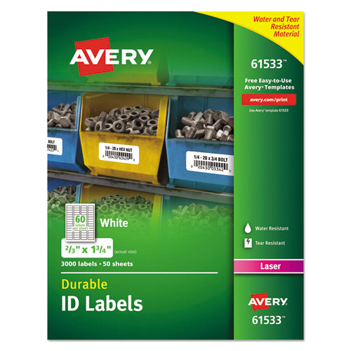 Durable Permanent Id Labels With Trueblock Technology, Laser Printers, 2 X 2.63, White, 15/sheet, 50 Sheets/pack