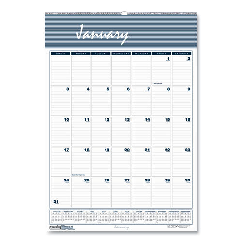 Bar Harbor Recycled Wirebound Monthly Wall Calendar, 15.5 X 22, White/blue/gray Sheets, 12-month (jan-dec): 2023