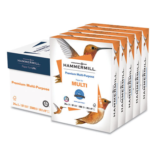 Premium Multipurpose Print Paper, 97 Bright, 24 Lb Bond Weight, 8.5 X 11, White, 500 Sheets/ream, 5 Reams/carton