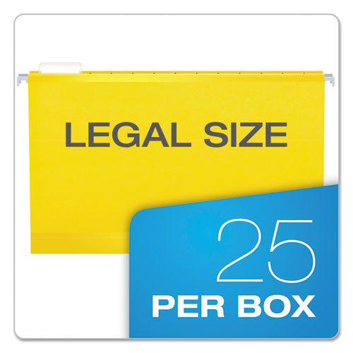 Colored Reinforced Hanging Folders, Legal Size, 1/5-cut Tabs, Yellow, 25/box