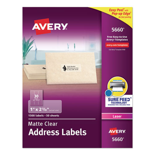 Matte Clear Easy Peel Mailing Labels W/ Sure Feed Technology, Laser Printers, 1.33 X 4, Clear, 14/sheet, 50 Sheets/box