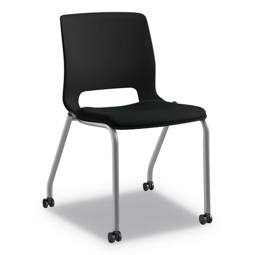 Motivate Four-leg Stacking Chair With Plastic Seat, Supports 300 Lb, 17.75" Seat Height, Onyx Seat/back, Platinum Base, 2/ct