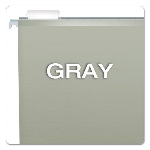 Colored Reinforced Hanging Folders, Letter Size, 1/5-cut Tabs, Gray, 25/box