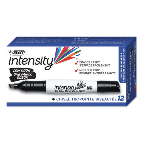 Intensity Low Odor Chisel Tip Dry Erase Marker, Broad Chisel Tip, Black, Dozen