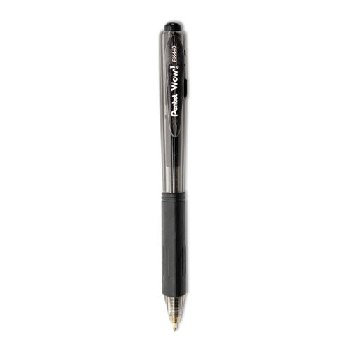 Wow! Ballpoint Pen, Retractable, Medium 1 Mm, Black Ink, Black Barrel, Dozen