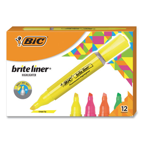 Brite Liner Tank-style Highlighter, Fluorescent Yellow Ink, Chisel Tip, Yellow/black Barrel, Dozen