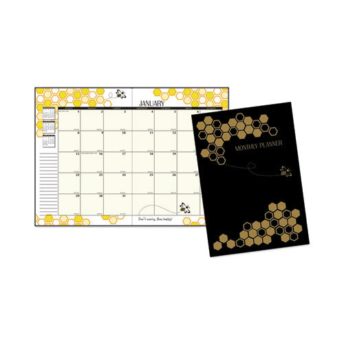 Recycled Honeycomb Monthly Planner, Honeycomb Artwork, 11 X 7, Black/gold Cover, 12-month (jan To Dec)