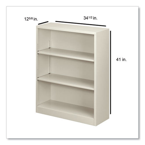 Metal Bookcase, Three-shelf, 34.5w X 12.63d X 41h, Light Gray