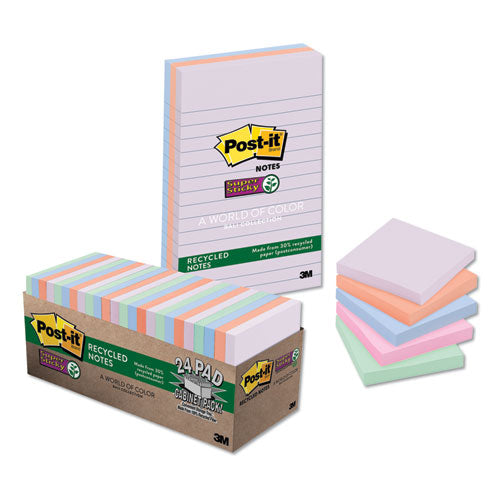 Recycled Notes In Wanderlust Pastels Collection Colors, Note Ruled, 4" X 6", 90 Sheets/pad, 3 Pads/pack