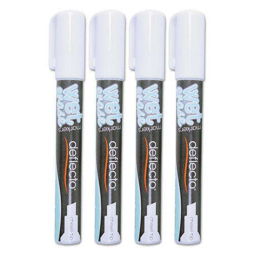 Wet Erase Markers, Medium Chisel Tip, White, 4/pack