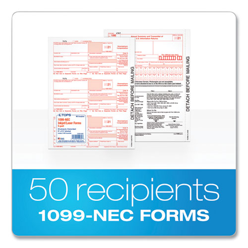 Five-part 1099-nec Tax Forms, Fiscal Year: 2022, Five-part Carbonless, 8.5 X 3.5, 3 Forms/sheet, 50 Forms Total