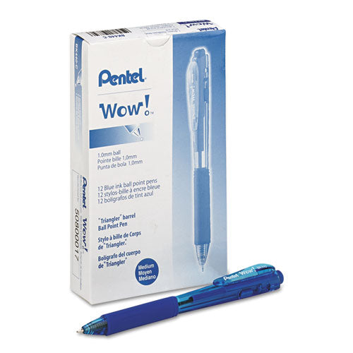 Wow! Ballpoint Pen, Retractable, Medium 1 Mm, Blue Ink, Blue Barrel, Dozen