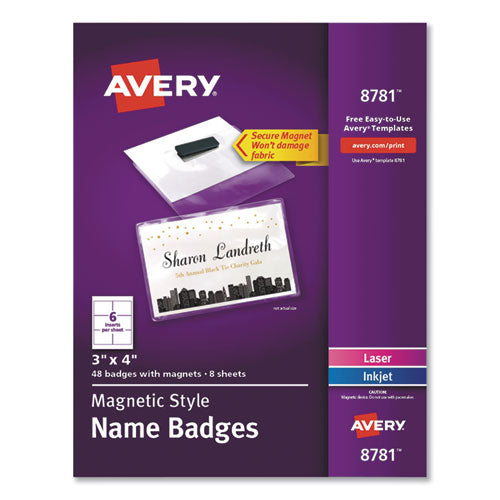 Magnetic Style Name Badge Kit, Horizontal, 4 X 3, White, 24/pack