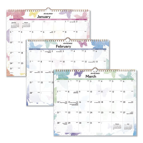 Watercolors Recycled Monthly Wall Calendar, Watercolors Artwork, 15 X 12, White/multicolor Sheets, 12-month (jan-dec): 2023