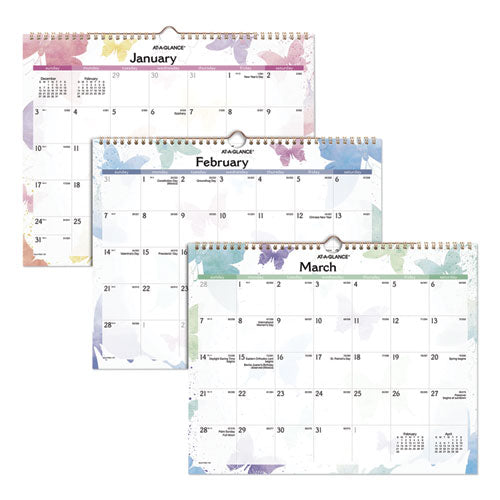 Watercolors Recycled Monthly Wall Calendar, Watercolors Artwork, 15 X 12, White/multicolor Sheets, 12-month (jan-dec): 2023