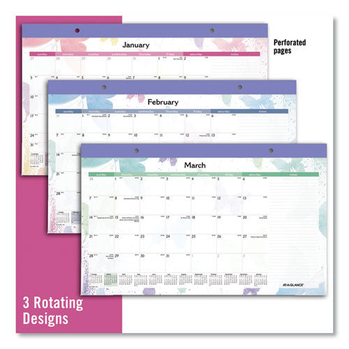 Watercolors Monthly Desk Pad Calendar, Watercolor Artwork, 17.75 X 11, Purple Binding/clear Corners, 12-month (jan-dec): 2023