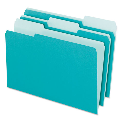 Interior File Folders, 1/3-cut Tabs: Assorted, Letter Size, Aqua, 100/box