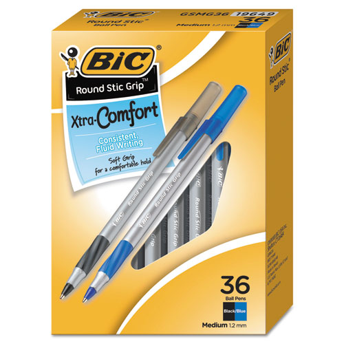Round Stic Grip Xtra Comfort Ballpoint Pen, Easy-glide, Stick, Medium 1.2 Mm, Red Ink, Gray/red Barrel, Dozen