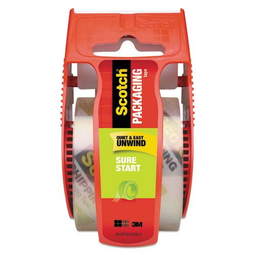 Sure Start Packaging Tape With Dispenser, 1.5" Core, 1.88" X 22.2 Yds, Clear, 6/pack
