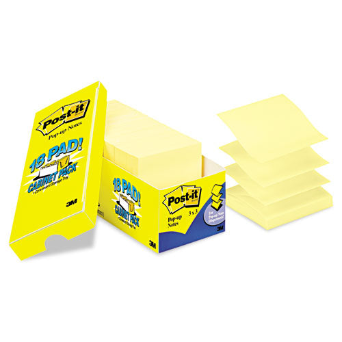 Original Canary Yellow Pop-up Refill Cabinet Pack, 3" X 3", Canary Yellow, 90 Sheets/pad, 18 Pads/pack