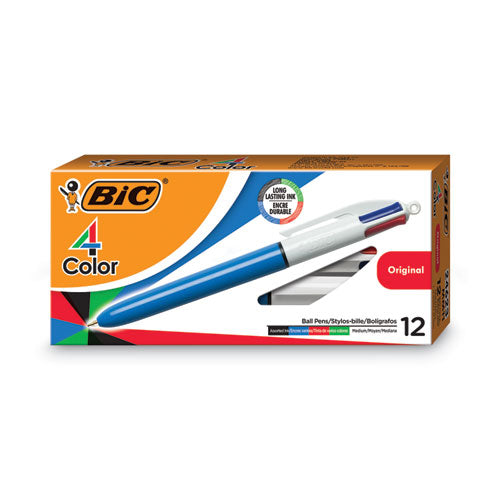 4-color Multi-function Ballpoint Pen, Retractable, Medium 1 Mm, Black/blue/green/red Ink, Blue Barrel
