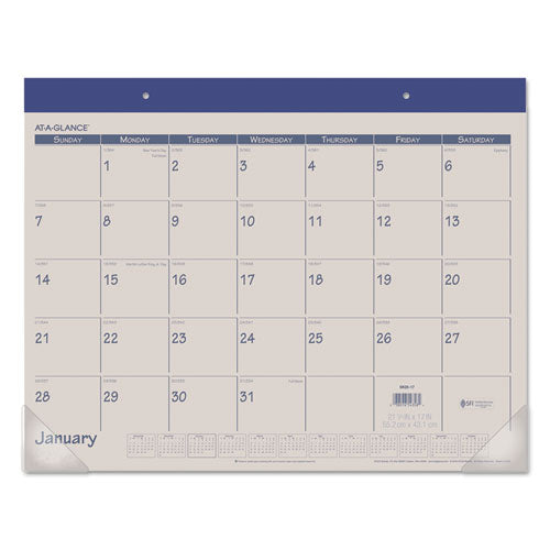 Fashion Color Desk Pad, 22 X 17, Stone/blue Sheets, Blue Binding, Clear Corners, 12-month (jan To Dec): 2023