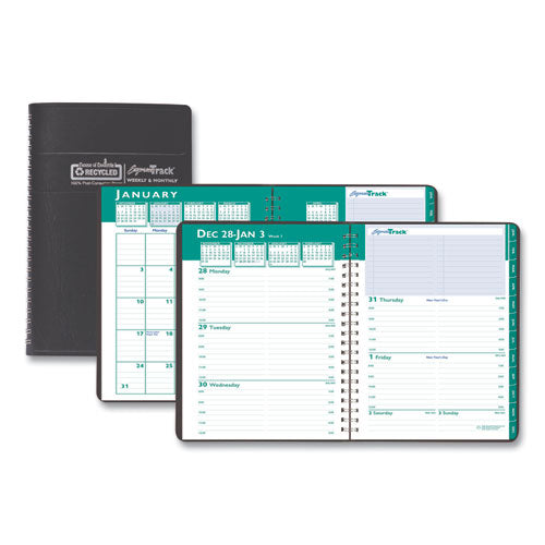 Express Track Recycled Weekly Appointment Book/monthly Planner, 8 X 5, Black Cover, 13-month (jan To Jan): 2023 To 2024