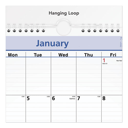 Quicknotes Wall Calendar, 12 X 17, White/blue/yellow Sheets, 12-month (jan To Dec): 2023