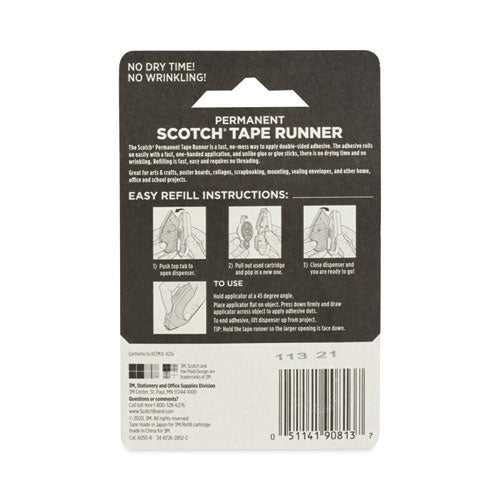 Refill For The Redesigned Scotch 6055 Tape Runner Dispenser, 0.31" X 49 Ft, Dries Clear