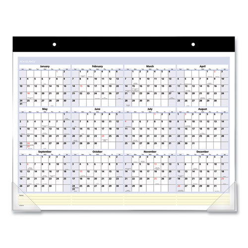 Quicknotes Desk Pad, 22 X 17, White/blue/yellow Sheets, Black Binding, Clear Corners, 13-month (jan To Jan): 2023 To 2024