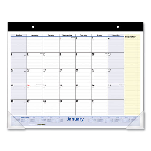 Quicknotes Desk Pad, 22 X 17, White/blue/yellow Sheets, Black Binding, Clear Corners, 13-month (jan To Jan): 2023 To 2024