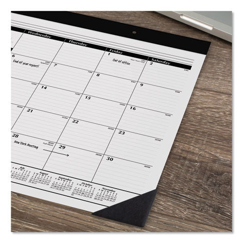 Monthly Refillable Desk Pad, 22 X 17, White Sheets, Black Binding, Black Corners, 12-month (jan To Dec): 2023