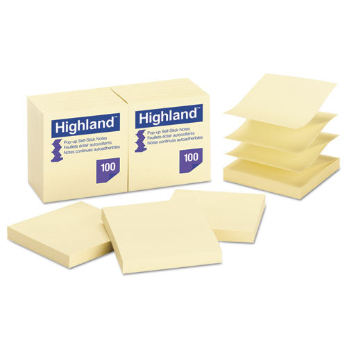 Self-stick Pop-up Notes, 3" X 3", Yellow, 100 Sheets/pad, 12 Pads/pack