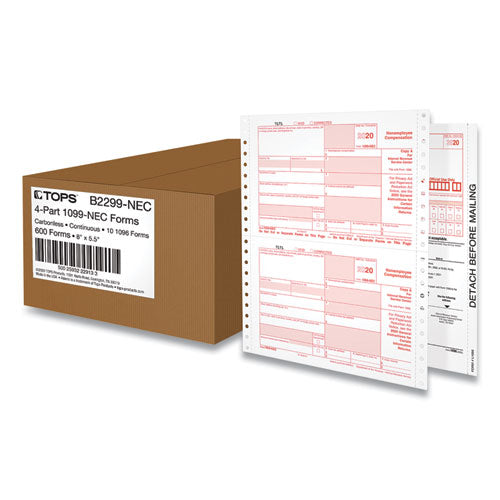 Four-part 1099-nec Continuous Tax Forms, Four-part Carbonless, 8.5 X 5.5, 2 Forms/sheet, 24 Forms Total