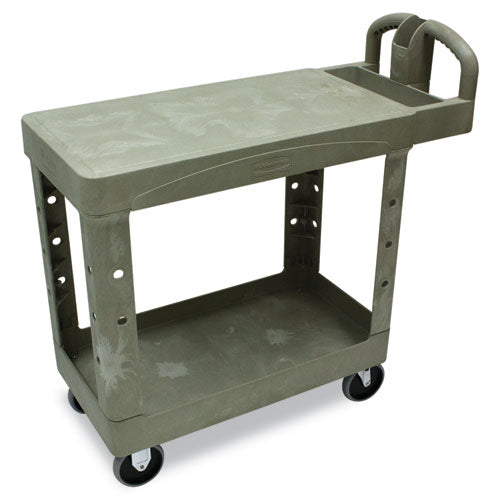Flat Shelf Utility Cart, Plastic, 2 Shelves, 500 Lb Capacity, 25.25" X 44" X 38.13", Black