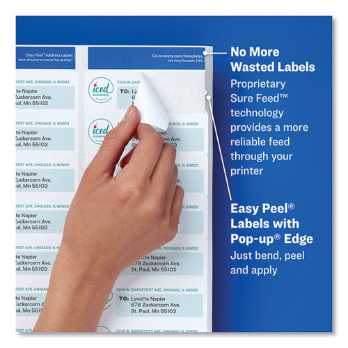 Easy Peel White Address Labels W/ Sure Feed Technology, Laser Printers, 1 X 2.63, White, 30/sheet, 100 Sheets/box