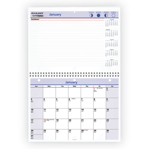 Quicknotes Desk/wall Calendar, 3-hole Punched, 11 X 8, White/blue/yellow Sheets, 12-month (jan To Dec): 2023