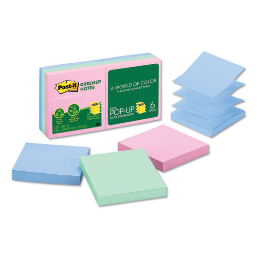 Original Recycled Pop-up Notes, 3" X 3", Sweet Sprinkles Collection Colors, 100 Sheets/pad, 12 Pads/pack