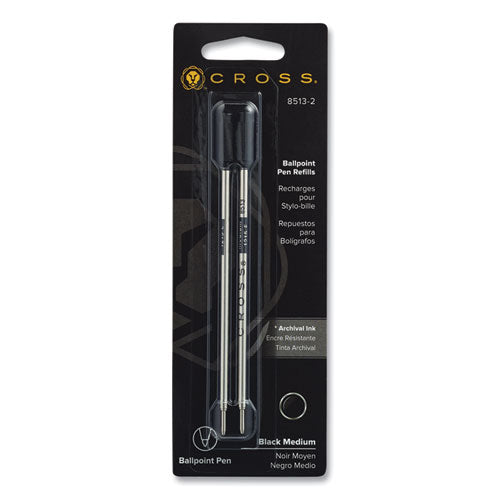 Refills For Cross Ballpoint Pens, Medium Conical Tip, Black Ink, 2/pack