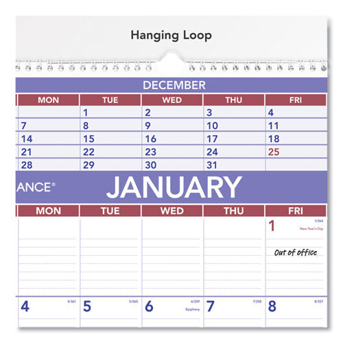 Three-month Wall Calendar, 15.5 X 22.75, White Sheets, 12-month (jan To Dec): 2023