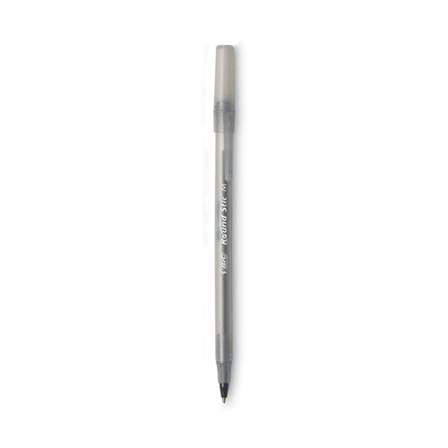 Round Stic Xtra Life Ballpoint Pen, Stick, Medium 1 Mm, Black Ink, Smoke Barrel, Dozen