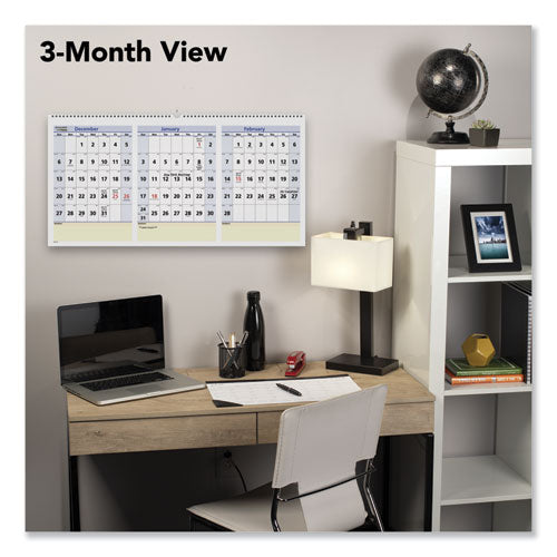 Quicknotes Three-month Wall Calendar In Horizontal Format, 24 X 12, White Sheets, 15-month (dec To Feb): 2022 To 2024