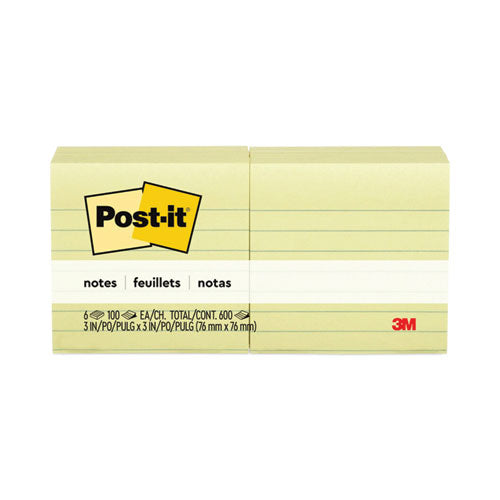 Original Pads In Canary Yellow, Note Ruled, 3" X 3", 100 Sheets/pad, 6 Pads/pack