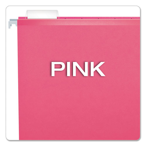 Colored Reinforced Hanging Folders, Letter Size, 1/5-cut Tabs, Pink, 25/box