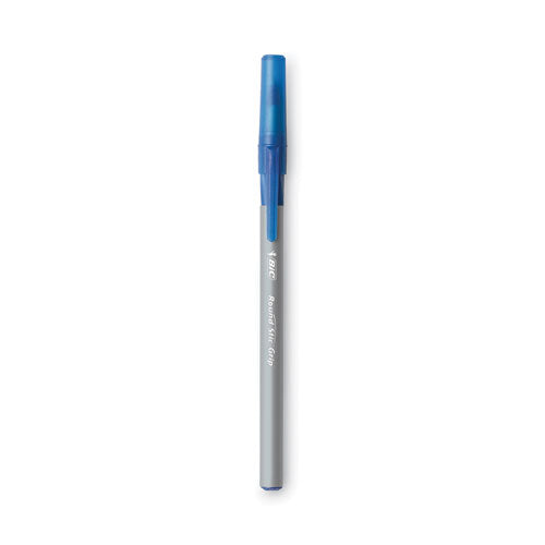 Round Stic Grip Xtra Comfort Ballpoint Pen, Stick, Fine 0.8 Mm, Blue Ink, Gray/blue Barrel, Dozen